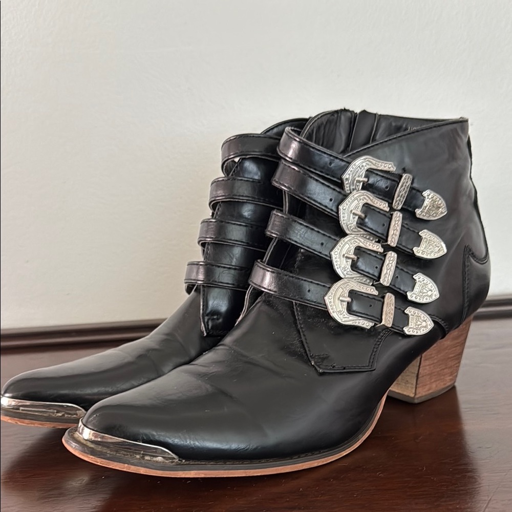 Black Ankle Boots with Silver Buckles